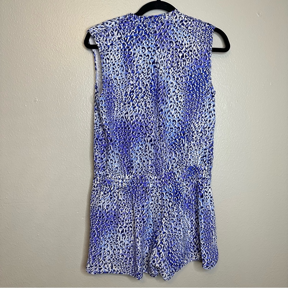 Silk Rebecca Taylor Blue and White Leopard Print Romper - Picture 4 of 8